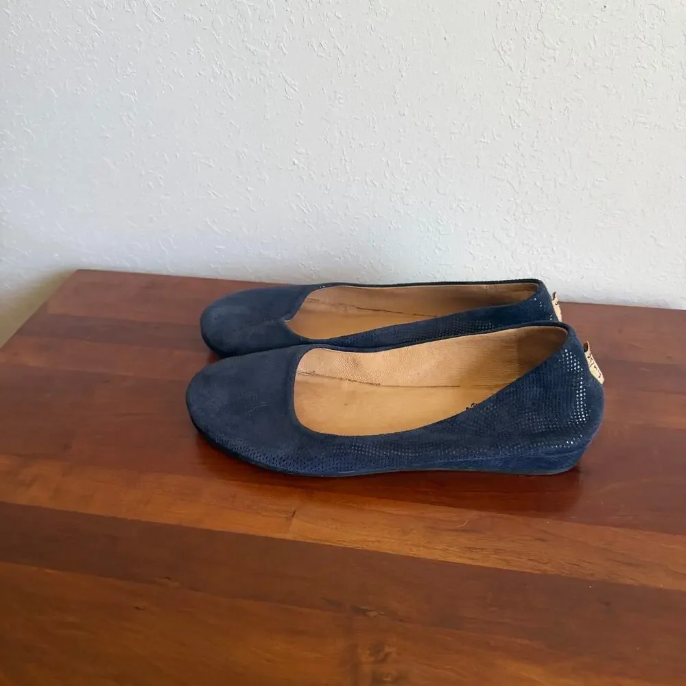 French Sole FS/NY Made in Italy Blue Metallic Textured Ballet Wedge Flat Women 8